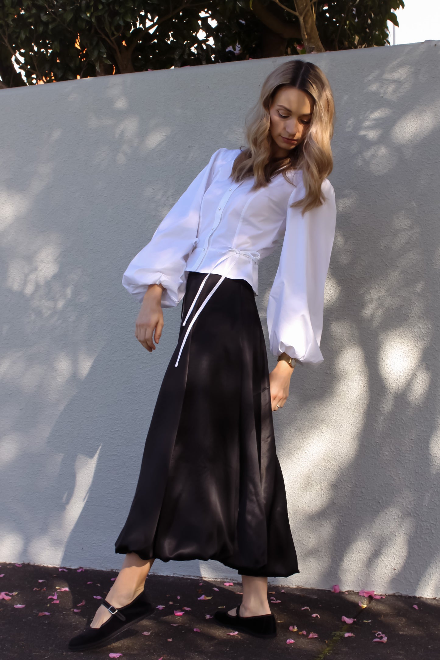 Pointe Balloon Skirt | Raven Black Satin