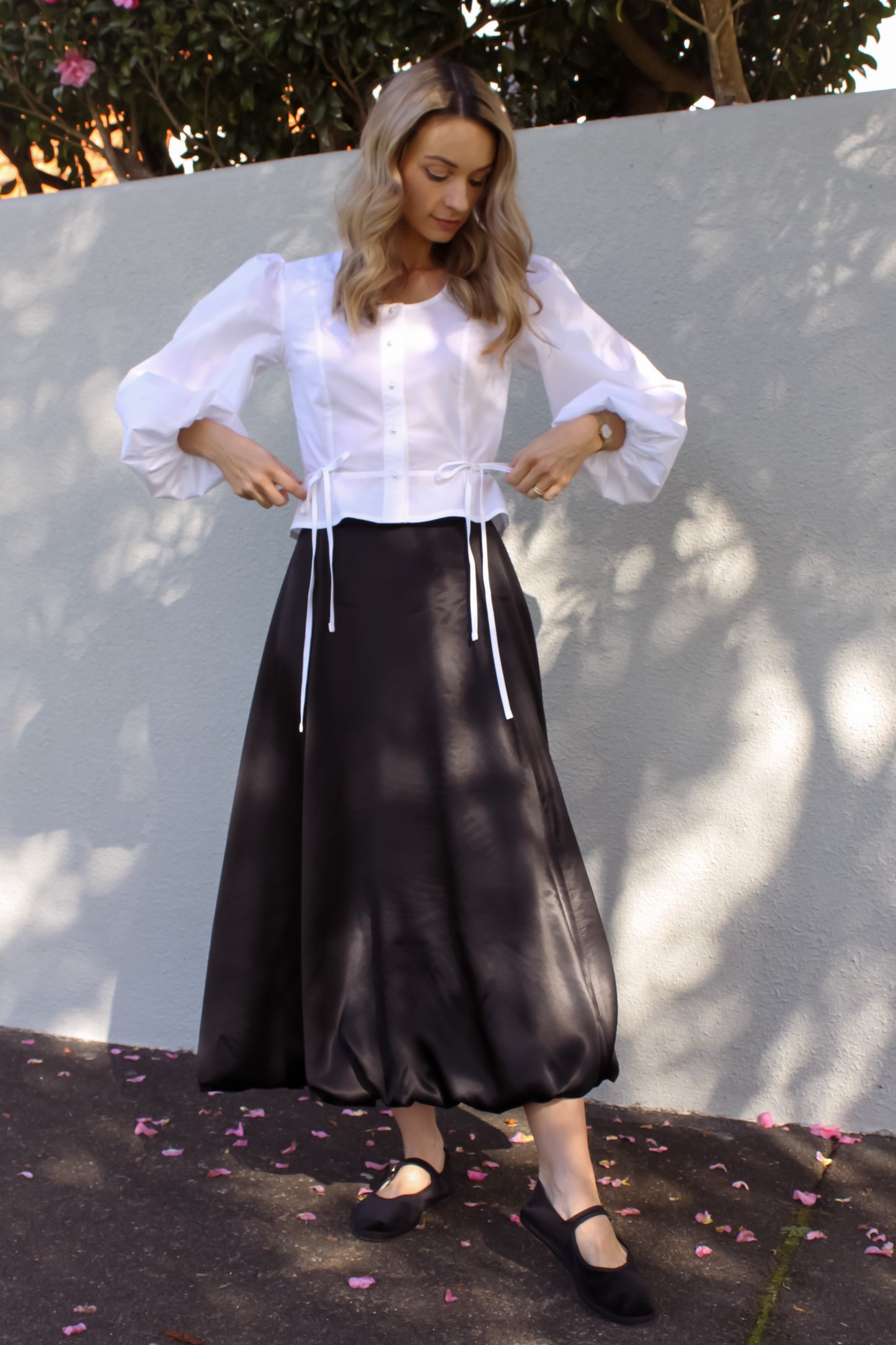 Pointe Balloon Skirt | Raven Black Satin