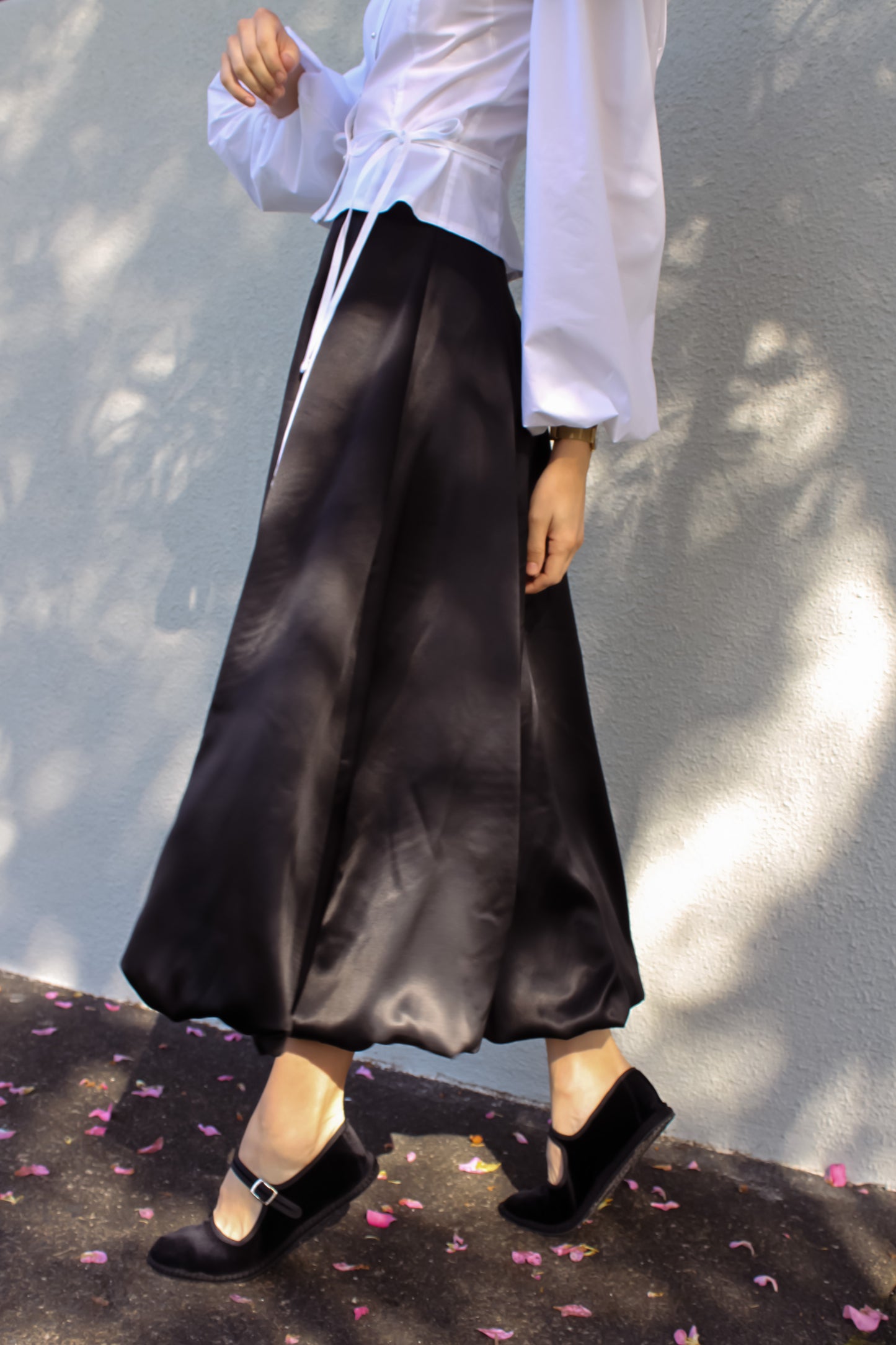 Pointe Balloon Skirt | Raven Black Satin