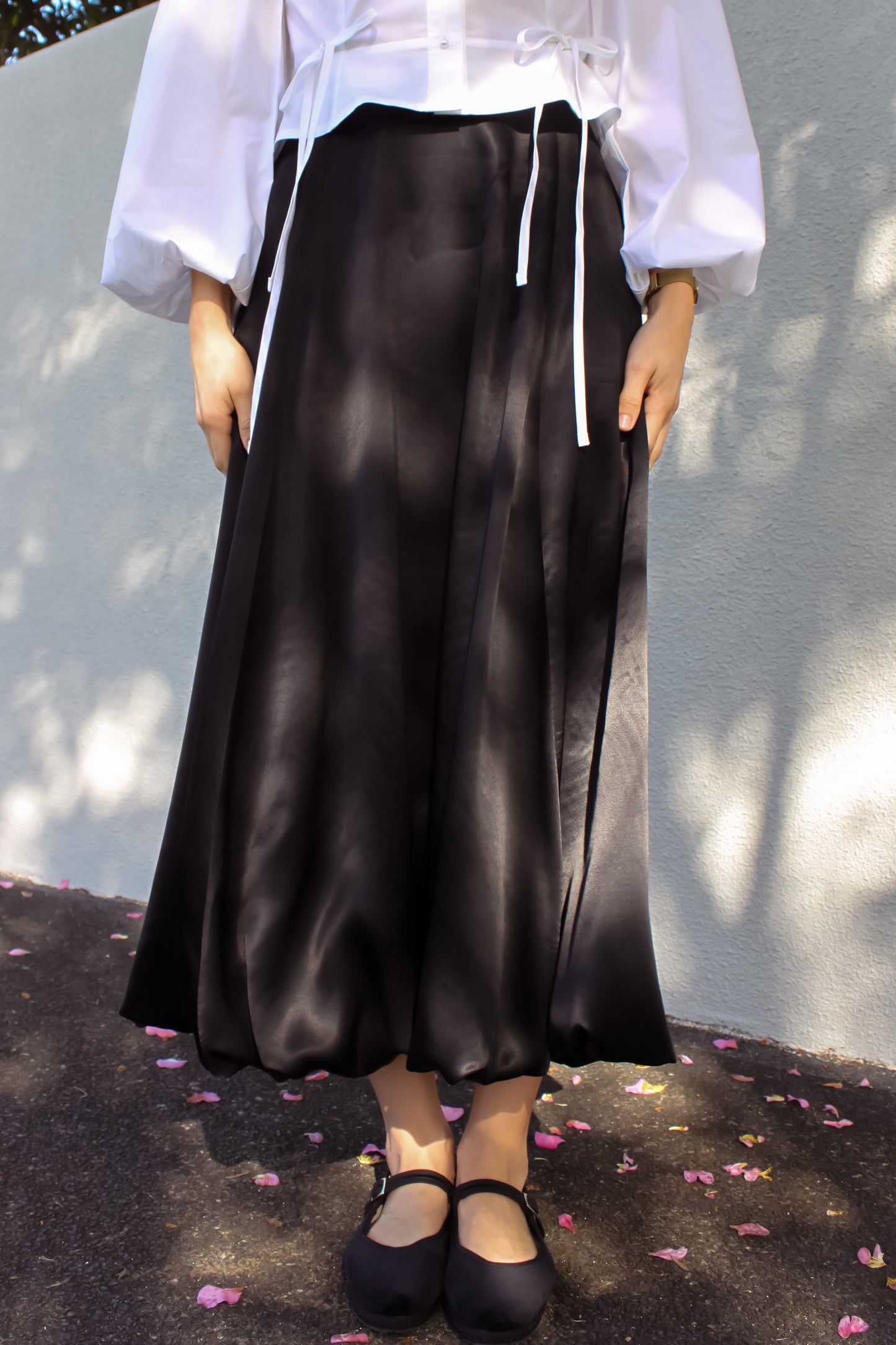 Pointe Balloon Skirt | Raven Black Satin